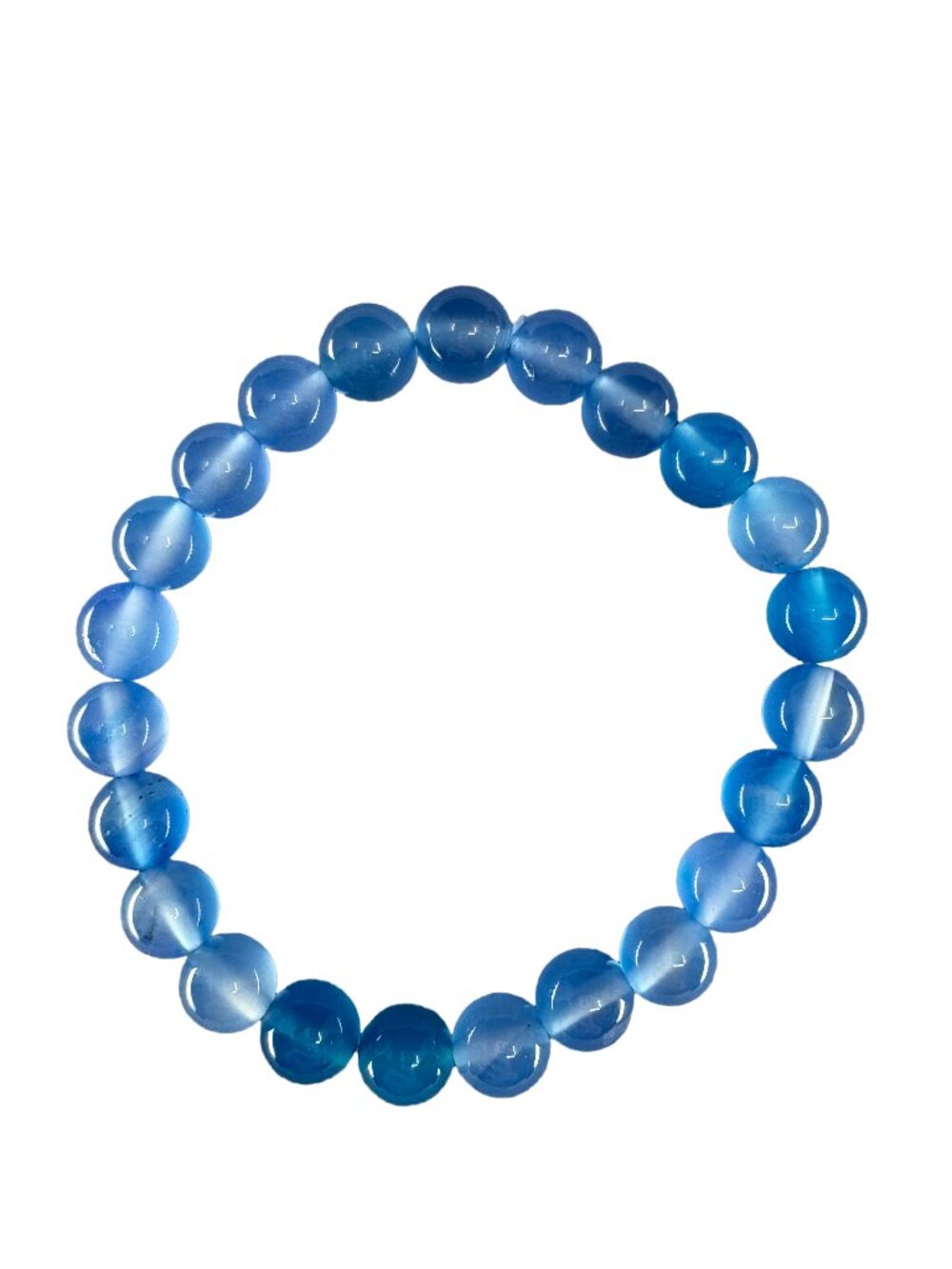 Natural Blue Agate Beaded Bracelet 8mmx23 Gemstone Healing Jewelry 17.2g